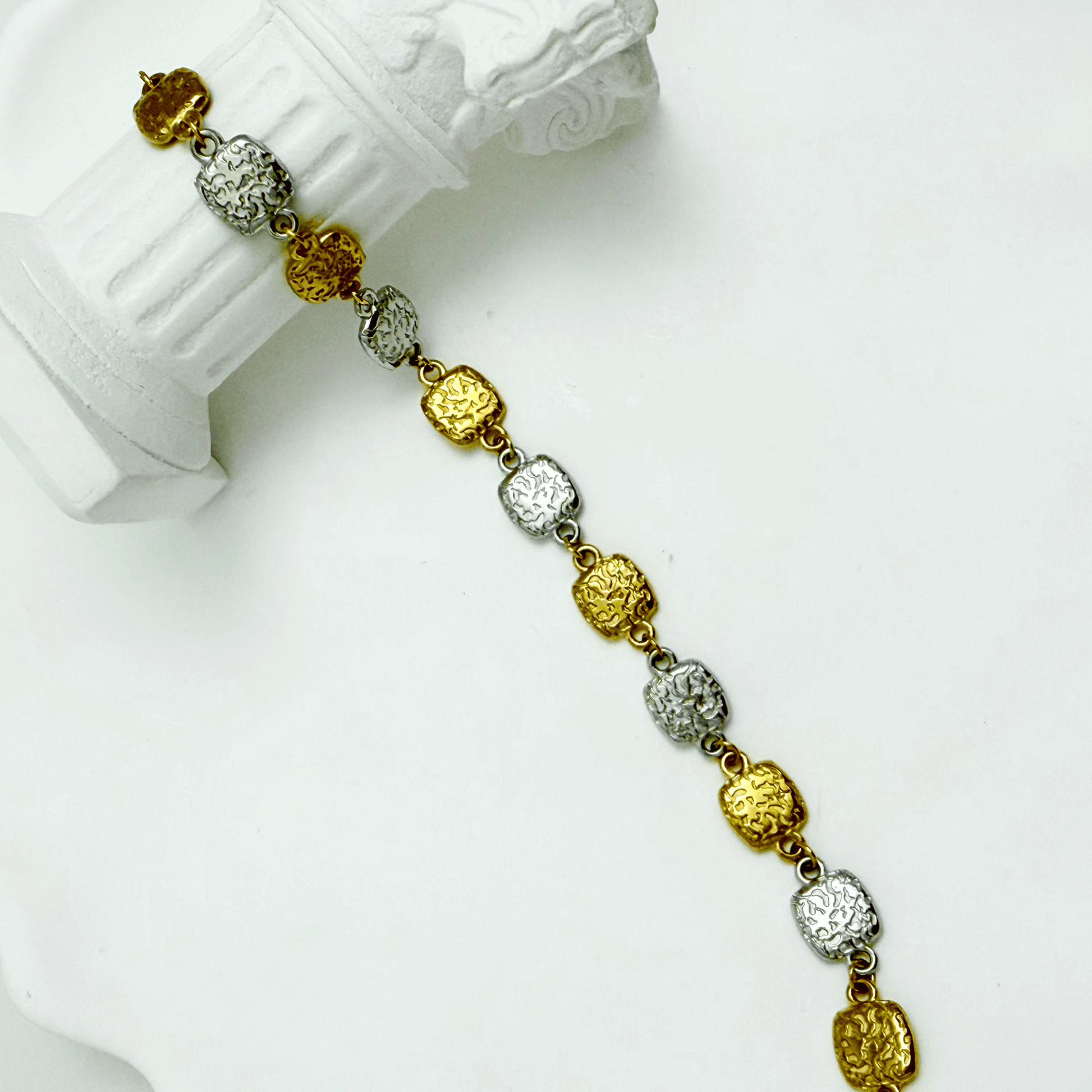 Gold & Silver Textured Square Link Chain Bracelet – MXW Jewellery