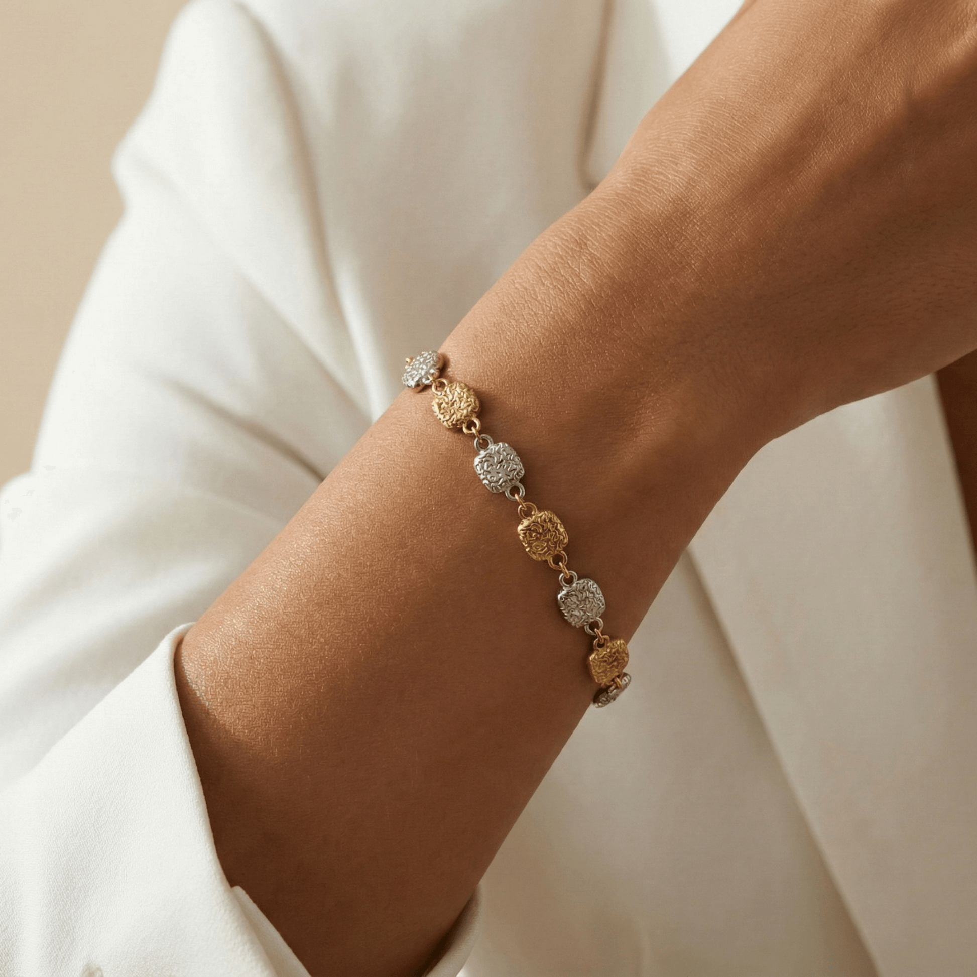 Gold & Silver Textured Square Link Chain Bracelet – MXW Jewellery