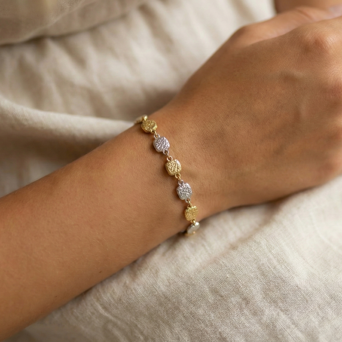 Gold & Silver Textured Square Link Chain Bracelet – MXW Jewellery