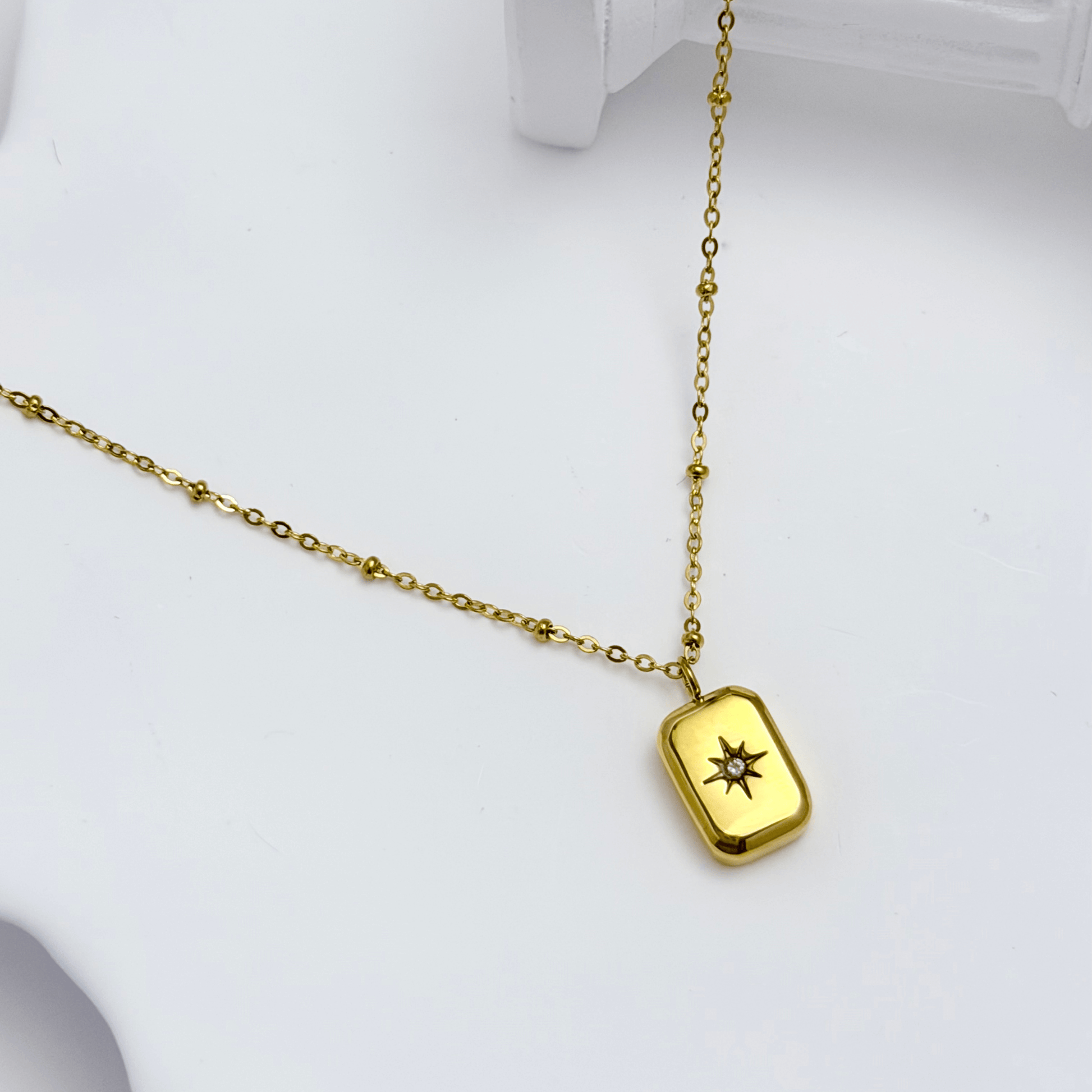 Gold Starburst Rectangular Pendant Necklace – MXW Jewellery