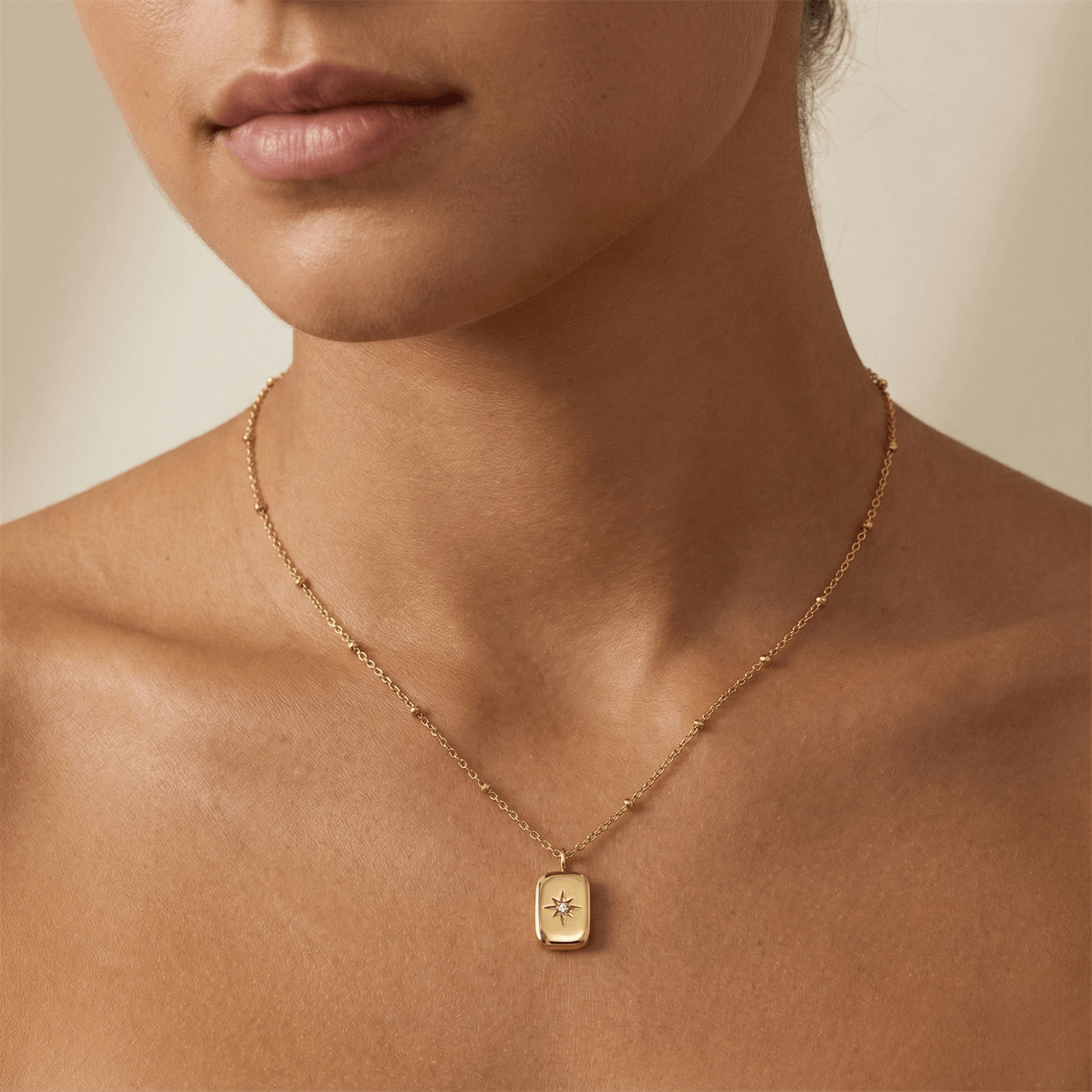 Gold Starburst Rectangular Pendant Necklace – MXW Jewellery