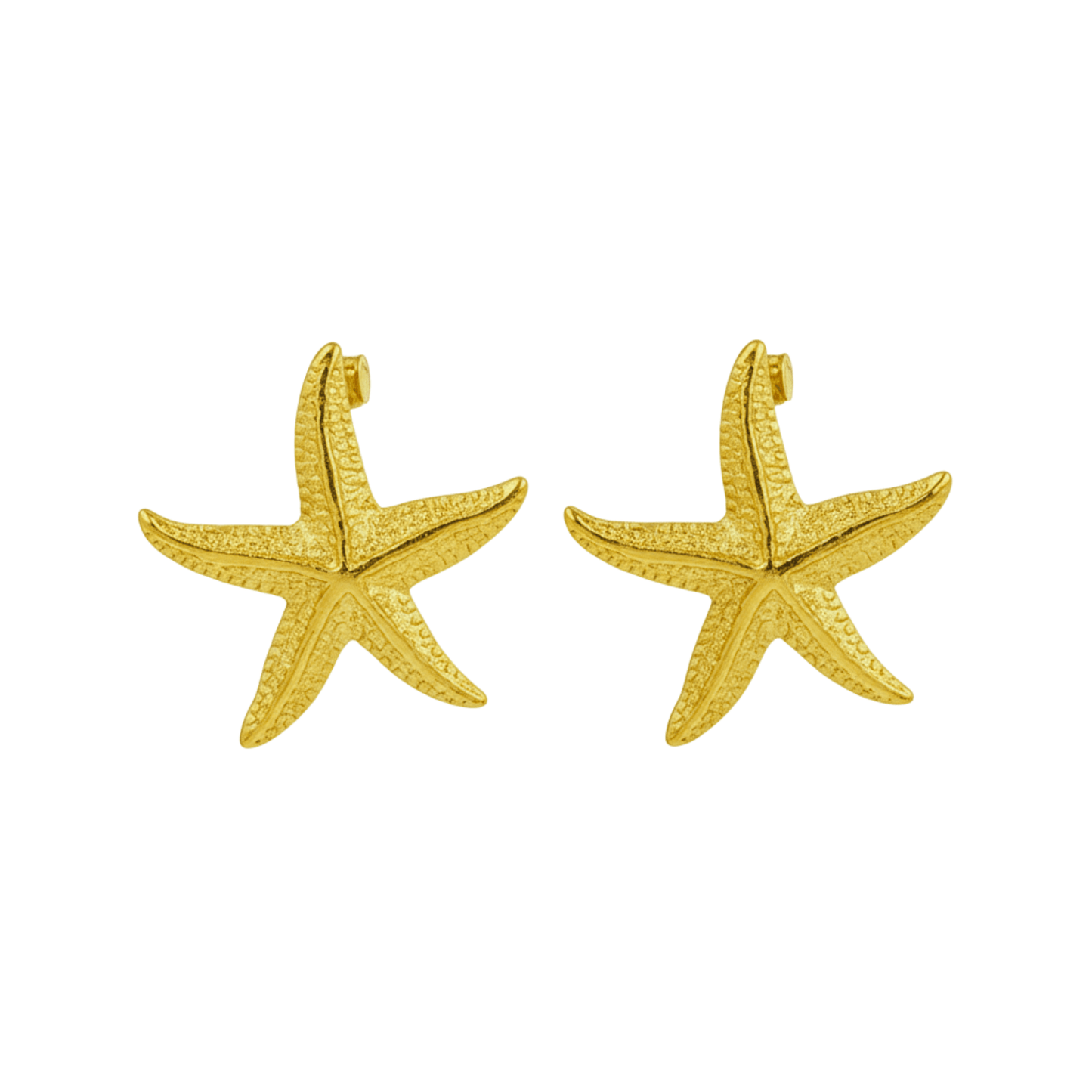Gold textured starfish stud earrings – waterproof stainless steel statement earrings