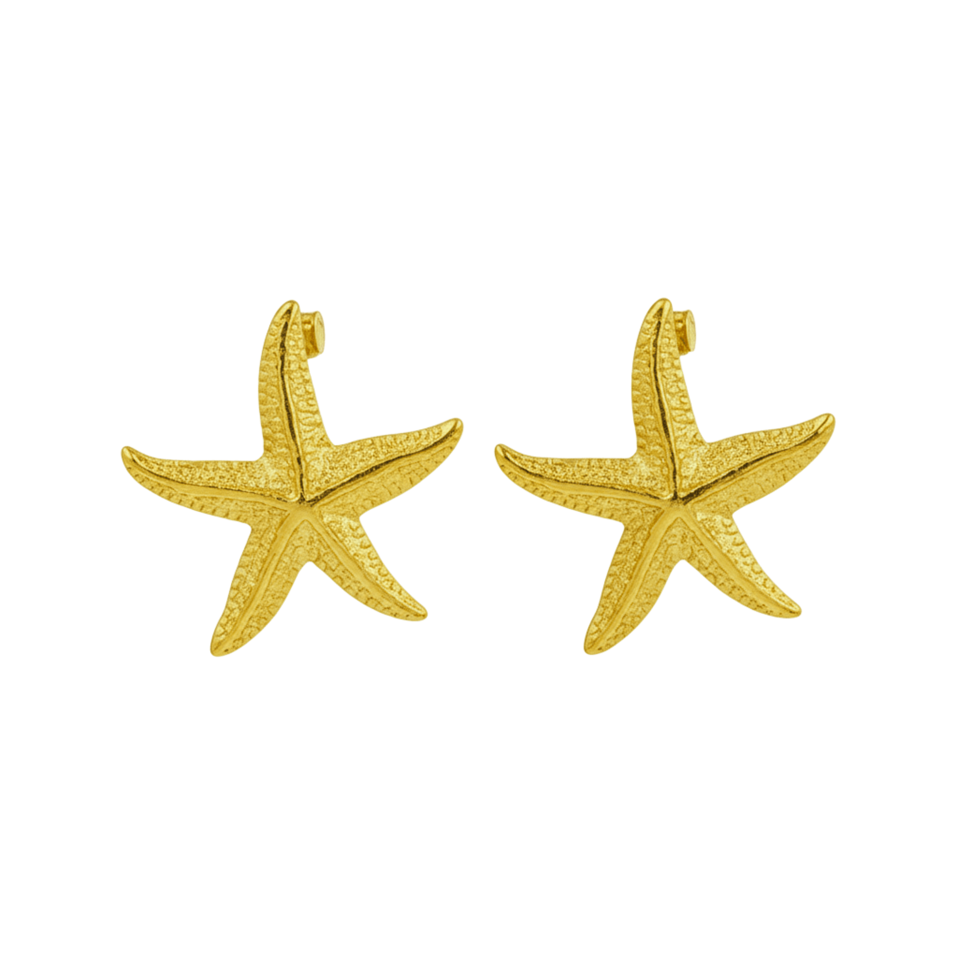 Gold textured starfish stud earrings – waterproof stainless steel statement earrings