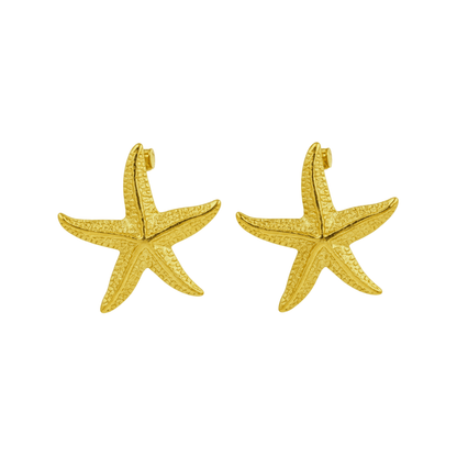 Gold textured starfish stud earrings – waterproof stainless steel statement earrings