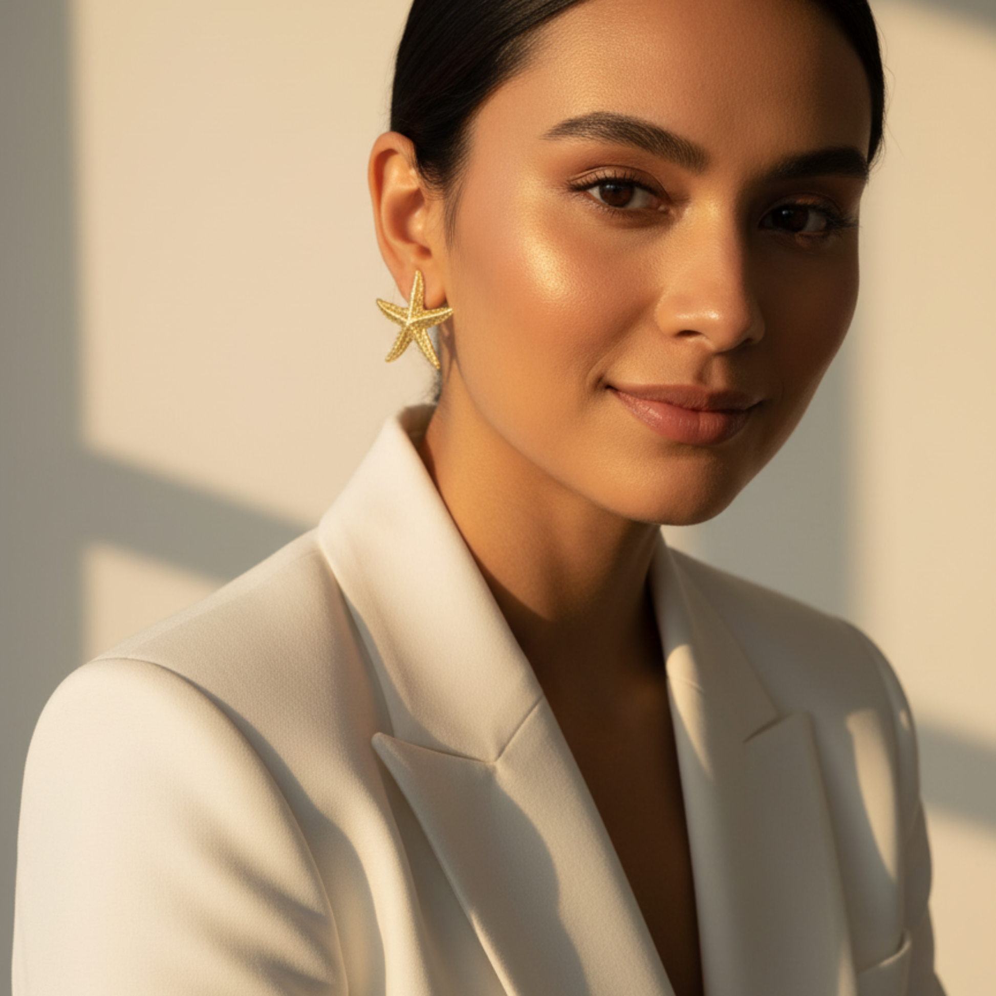 Gold textured starfish stud earrings – waterproof stainless steel statement earrings