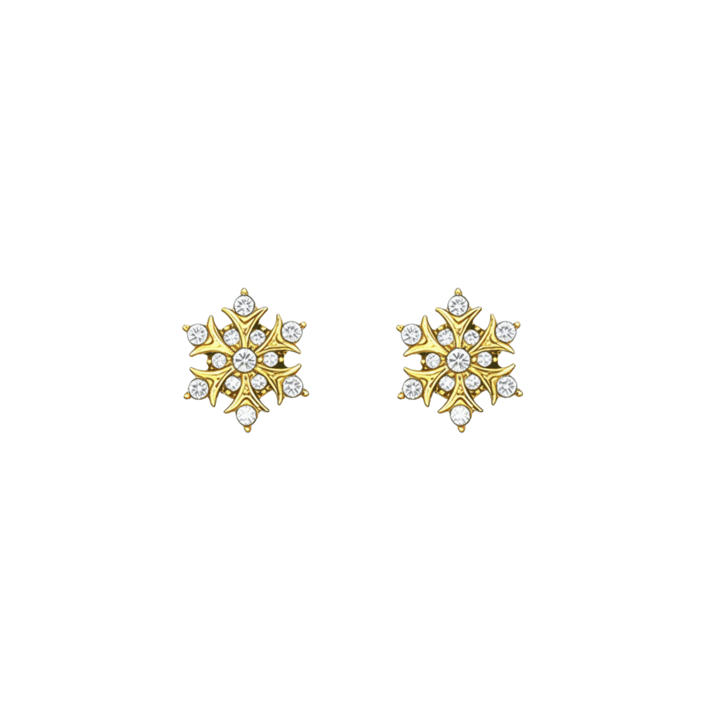 Gold sunburst crystal stud earrings with sparkling round crystals.