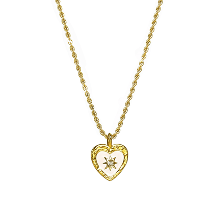 Gold Sunburst Heart Zircon Necklace