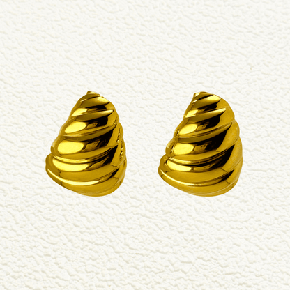 Gold swirl sculpted statement earrings, waterproof and tarnish-resistant, featuring a bold twisted design for a vintage-inspired yet modern look. Perfect for all-day wear.