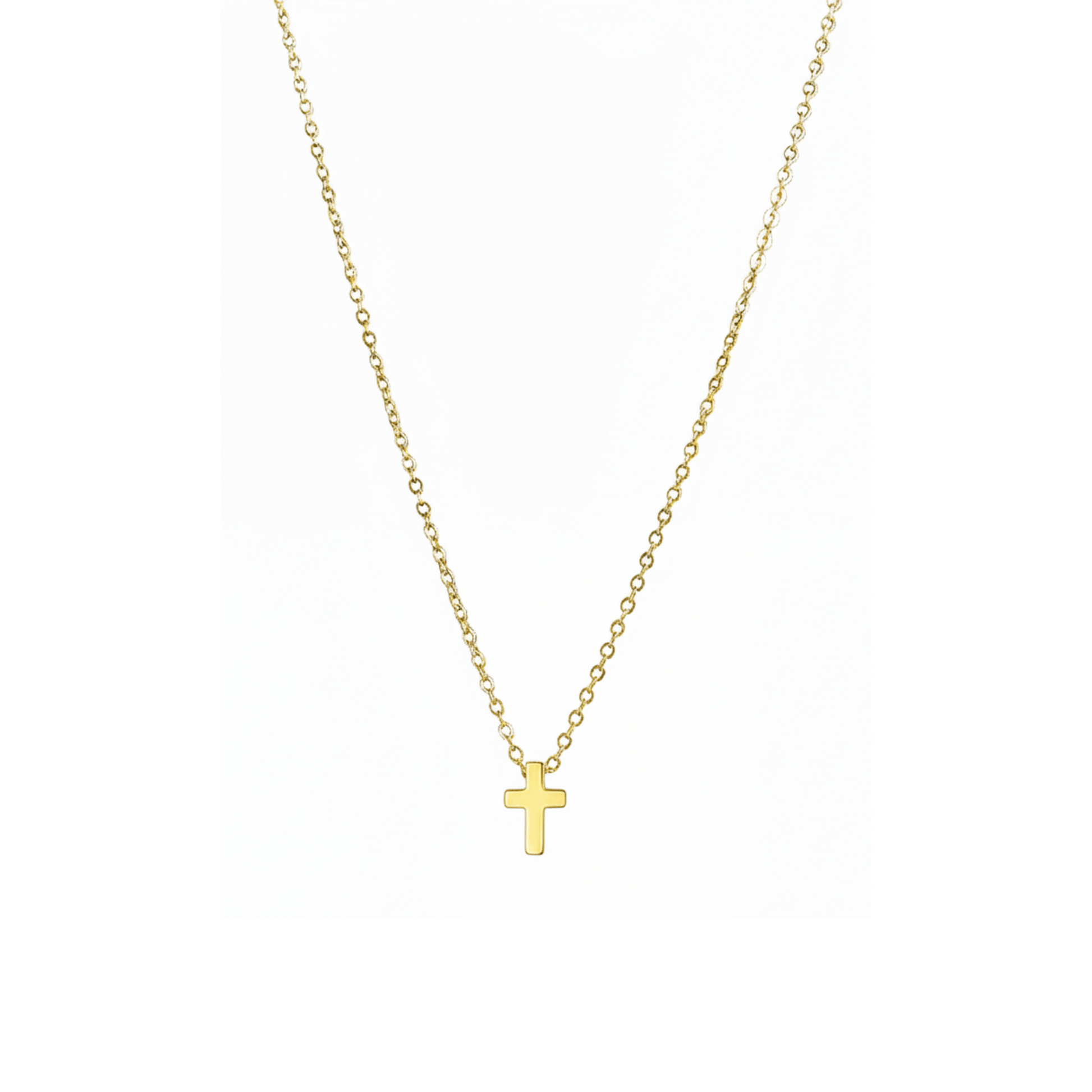 Gold tiny cross necklace symbolising faith and grace – MXW Jewellery
