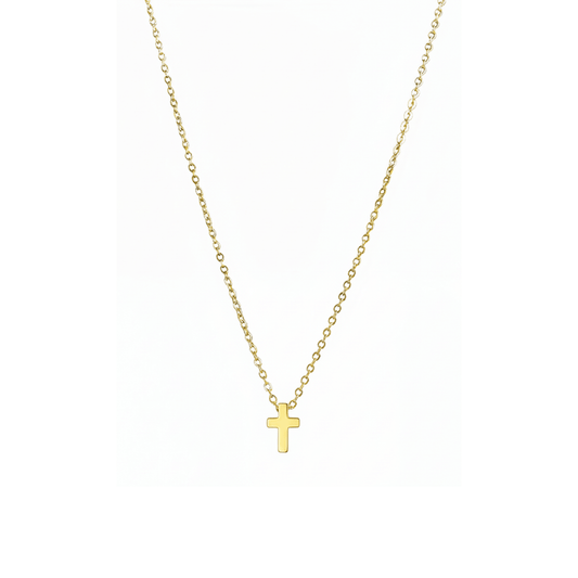 Gold tiny cross necklace symbolising faith and grace – MXW Jewellery