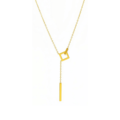 gold unity link necklace with interlocking geometric shapes symbolising connection and strength
