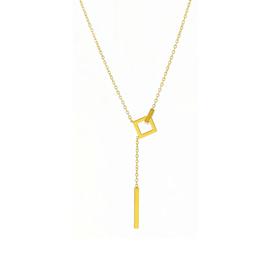 gold unity link necklace with interlocking geometric shapes symbolising connection and strength