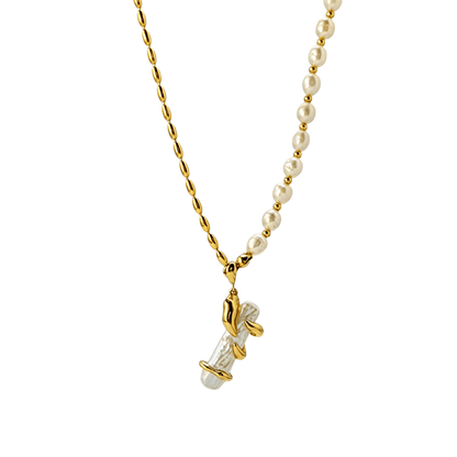 Gold Vine Wrapped Pearl Necklace