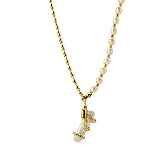Gold Vine Wrapped Pearl Necklace