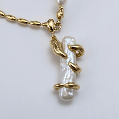 Gold Vine Wrapped Pearl Necklace