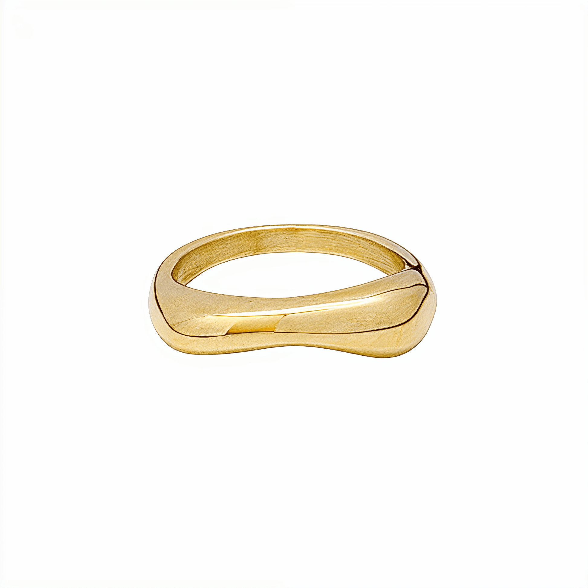 Gold Wave Ring by MXW Jewellery featuring a sculptural fluid design and waterproof gold finish displayed on a white textured column