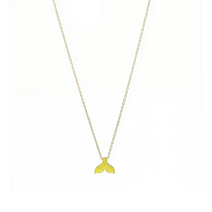 Gold necklace with a gold mermaid tail pendant on a white background