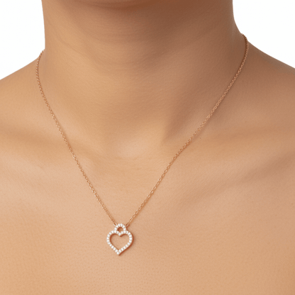 Gold-plated stainless steel heart necklace with zircon accents, dainty and waterproof