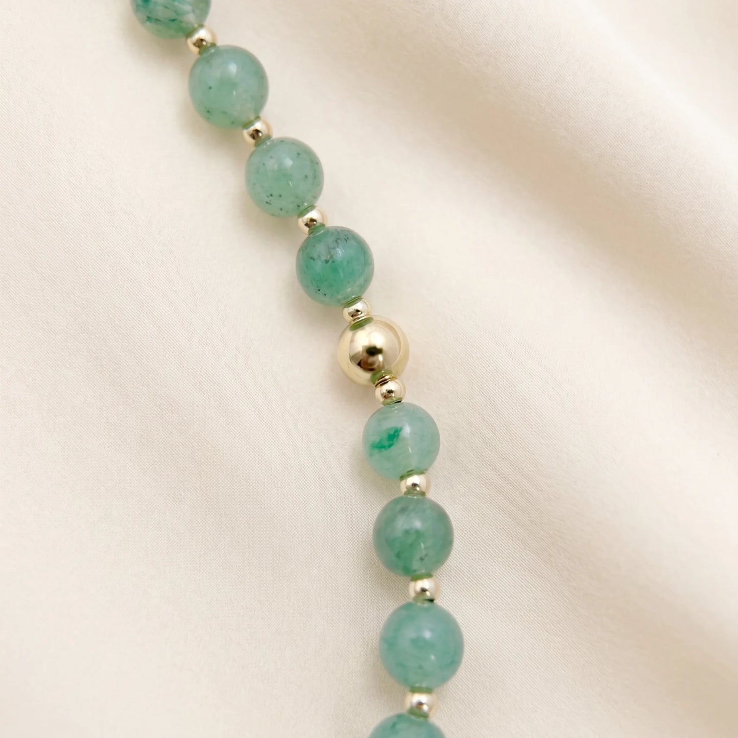Green aventurine necklace with 14K gold filled beads and a baroque freshwater pearl 
