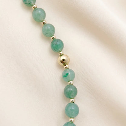 Green aventurine necklace with 14K gold filled beads and a baroque freshwater pearl 