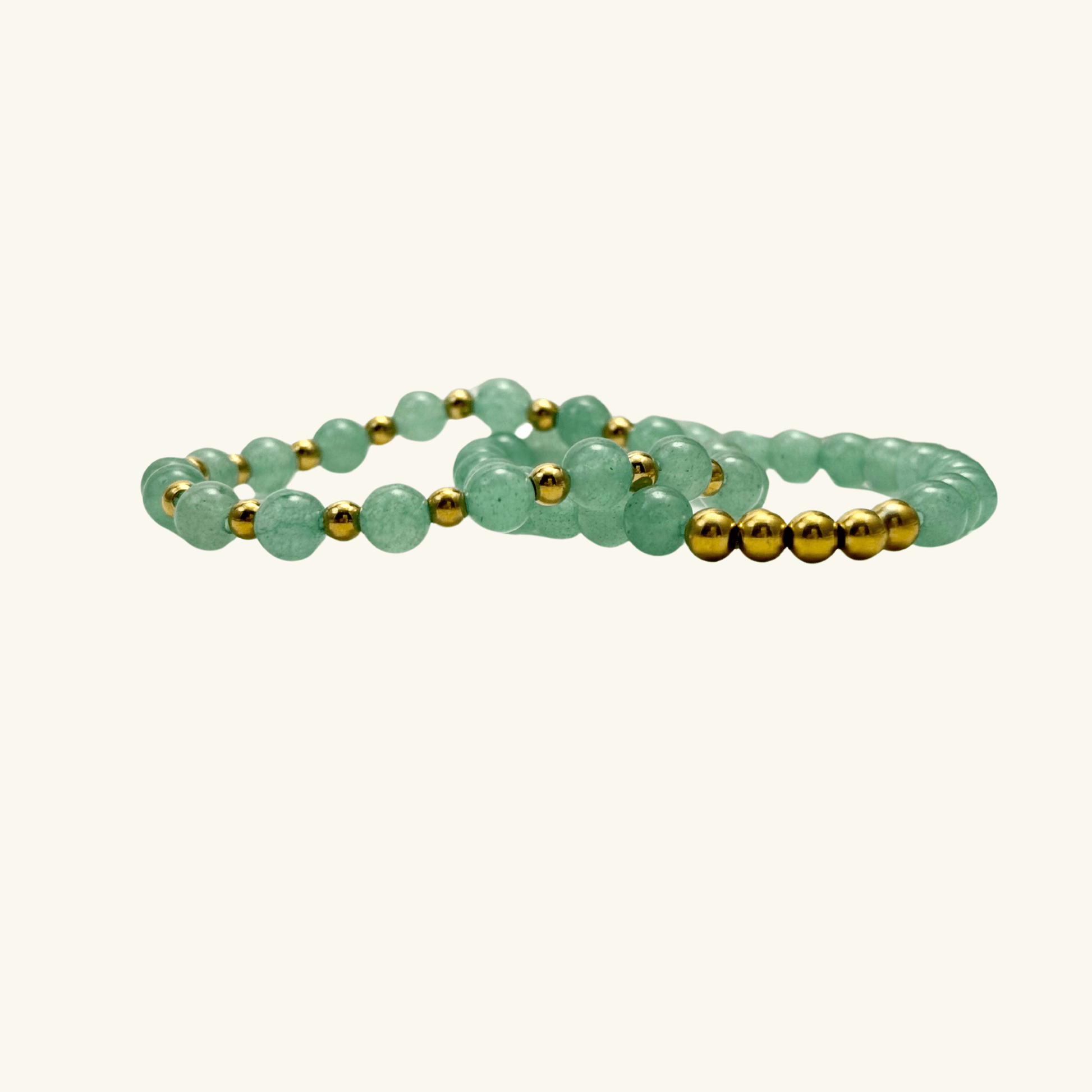 handmade green aventurine stretch bracelet set with gold accents – natural healing crystal jewellery
