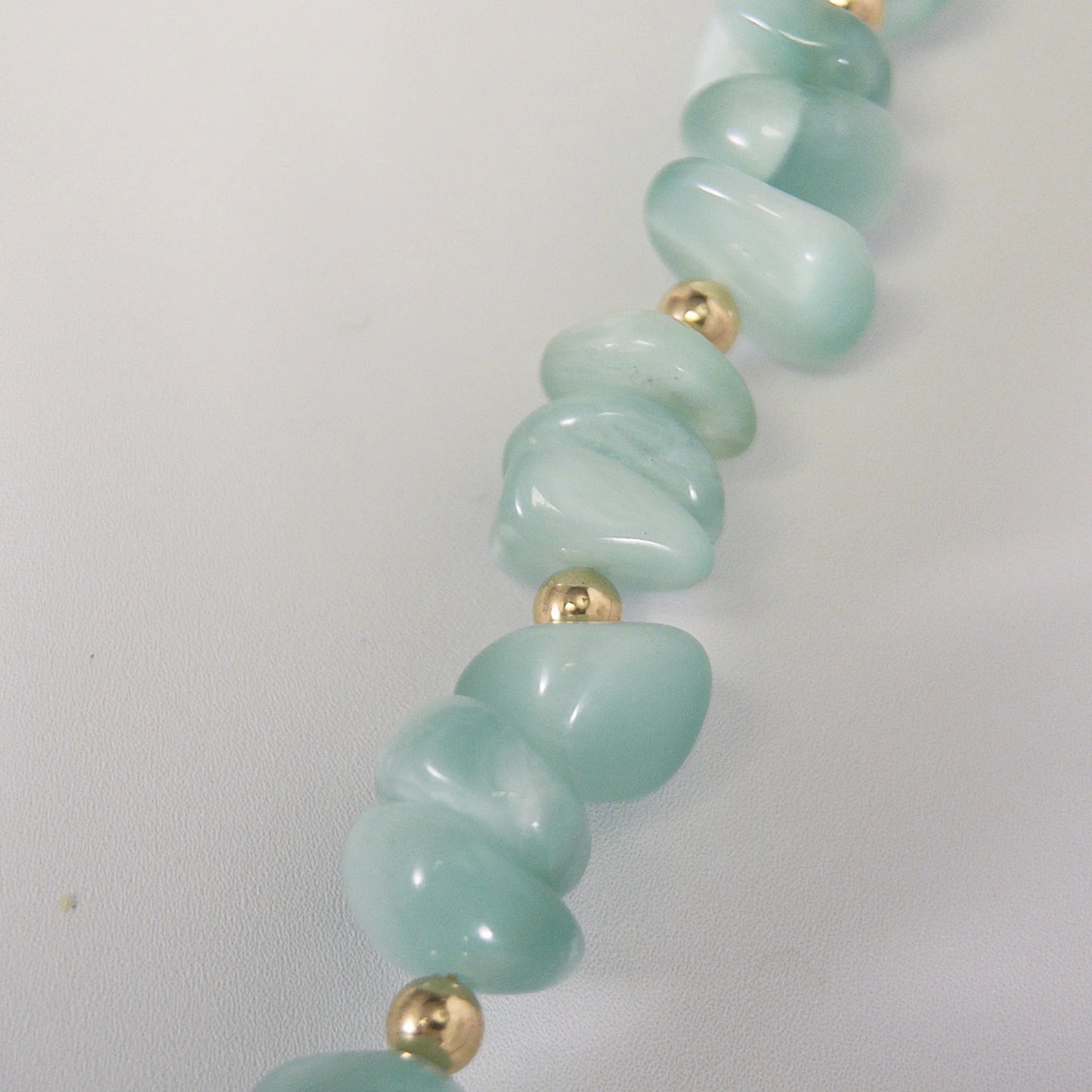 MXW Jewellery Green moonstone beaded necklace with a 14K gold filled bubble initial pendant.