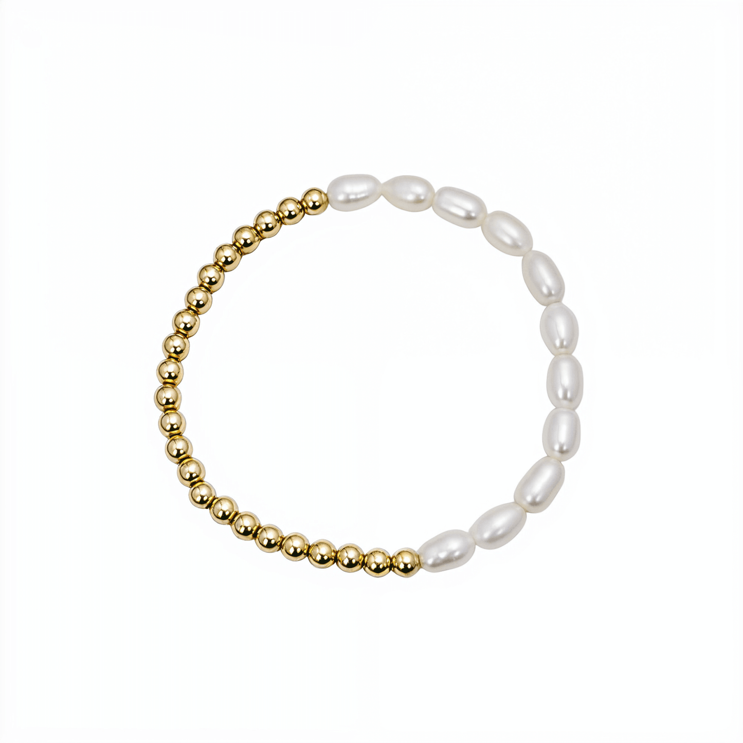 Half pearl half gold bead bracelet with rice shape pearls and polished gold-filled beads – MXW Jewellery