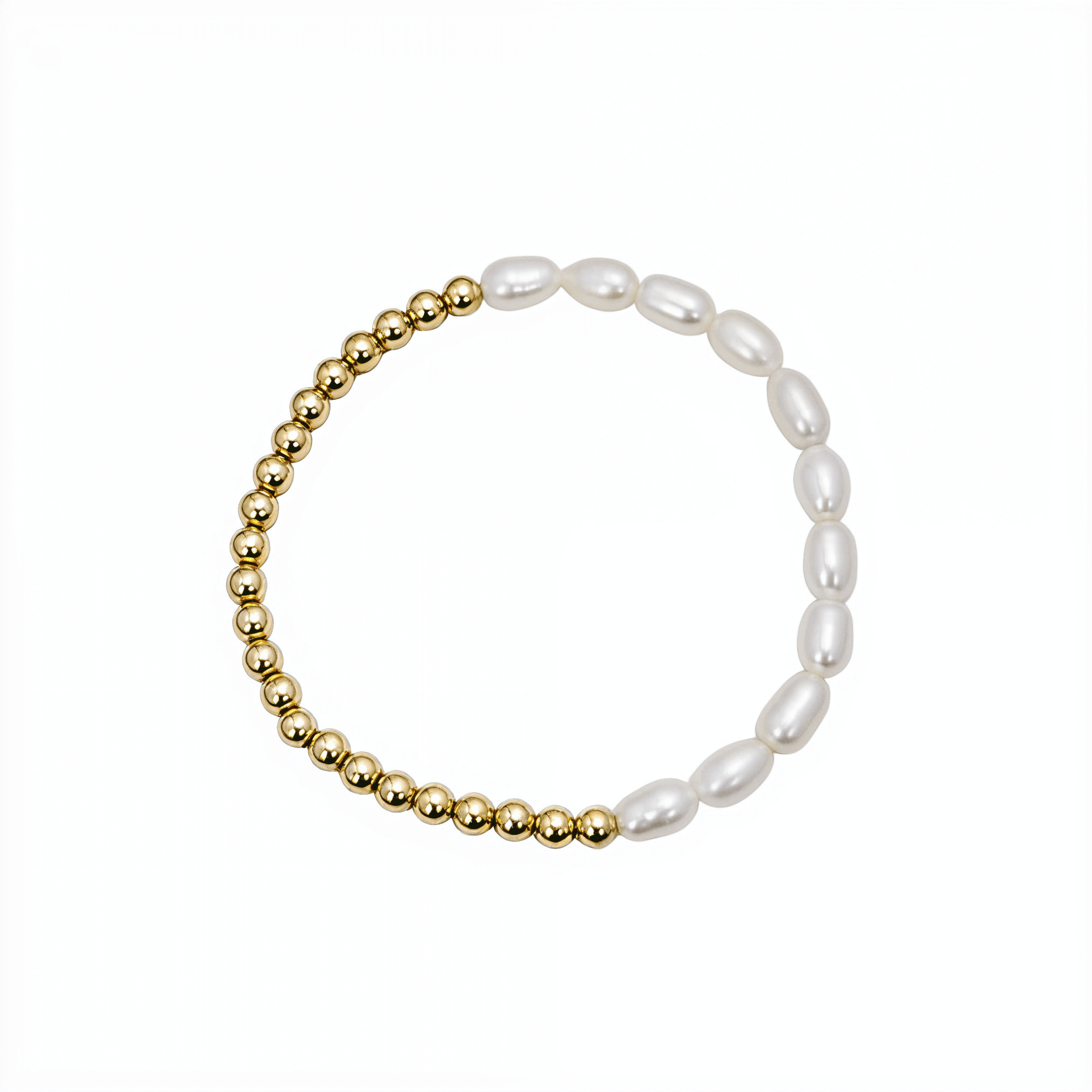 Half pearl half gold bead bracelet with rice shape pearls and polished gold-filled beads – MXW Jewellery