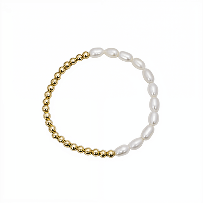Half pearl half gold bead bracelet with rice shape pearls and polished gold-filled beads – MXW Jewellery