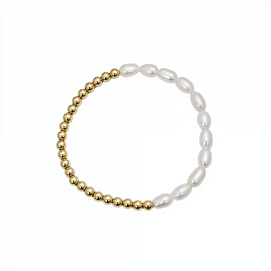 Half pearl half gold bead bracelet with rice shape pearls and polished gold-filled beads – MXW Jewellery