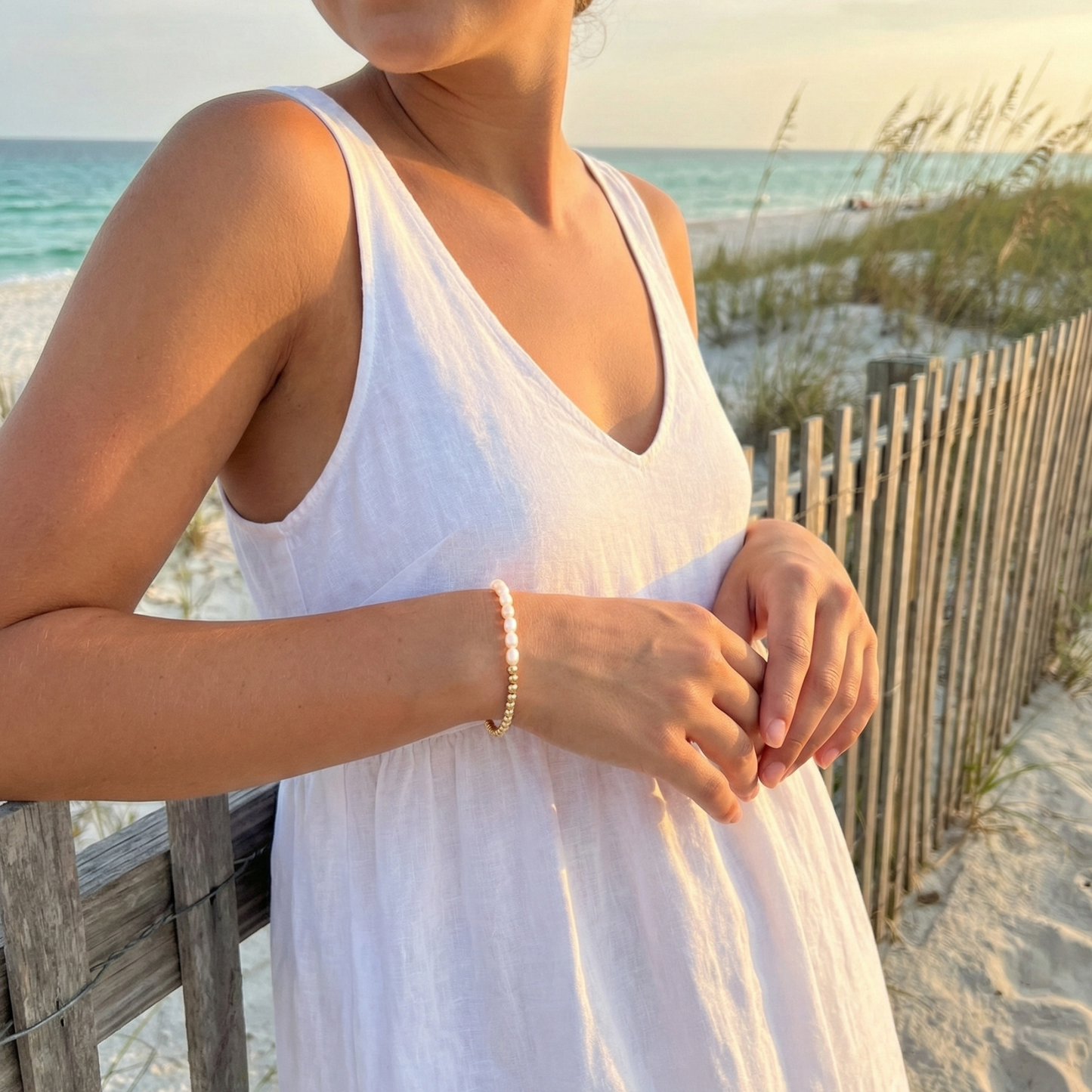 Half pearl half gold bead bracelet with rice shape pearls and polished gold-filled beads – MXW Jewellery