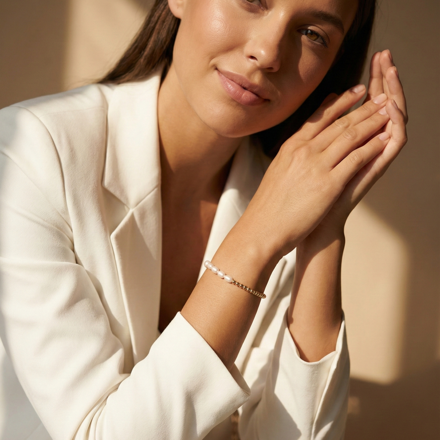 Half pearl half gold bead bracelet with rice shape pearls and polished gold-filled beads – MXW Jewellery