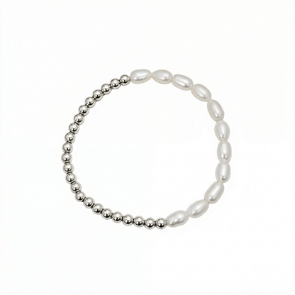 Half pearl half sterling silver bead bracelet with baroque pearls and polished silver beads – MXW Jewellery