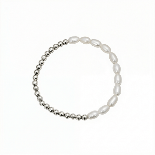 Half pearl half sterling silver bead bracelet with baroque pearls and polished silver beads – MXW Jewellery