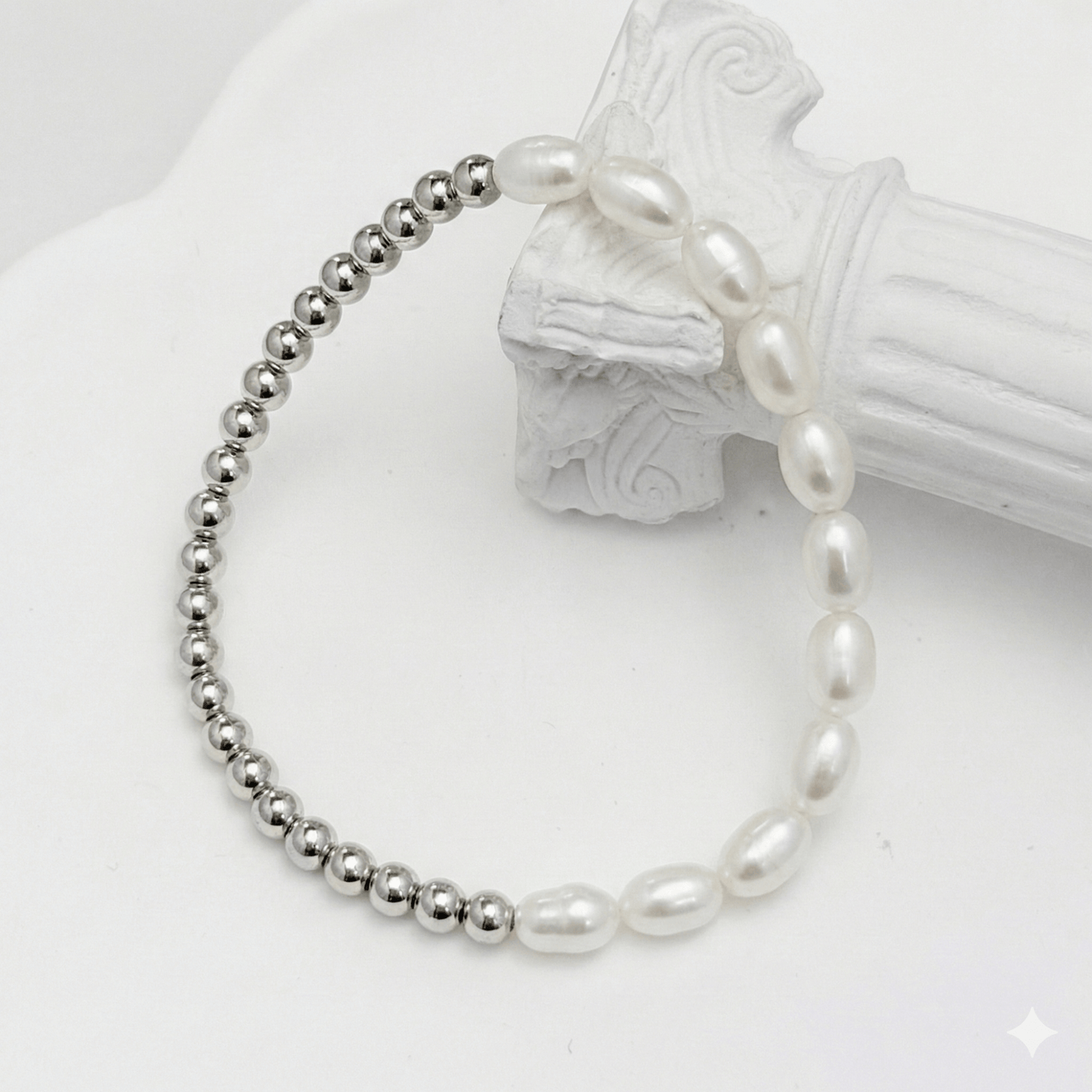 Half pearl half sterling silver bead bracelet with baroque pearls and polished silver beads – MXW Jewellery