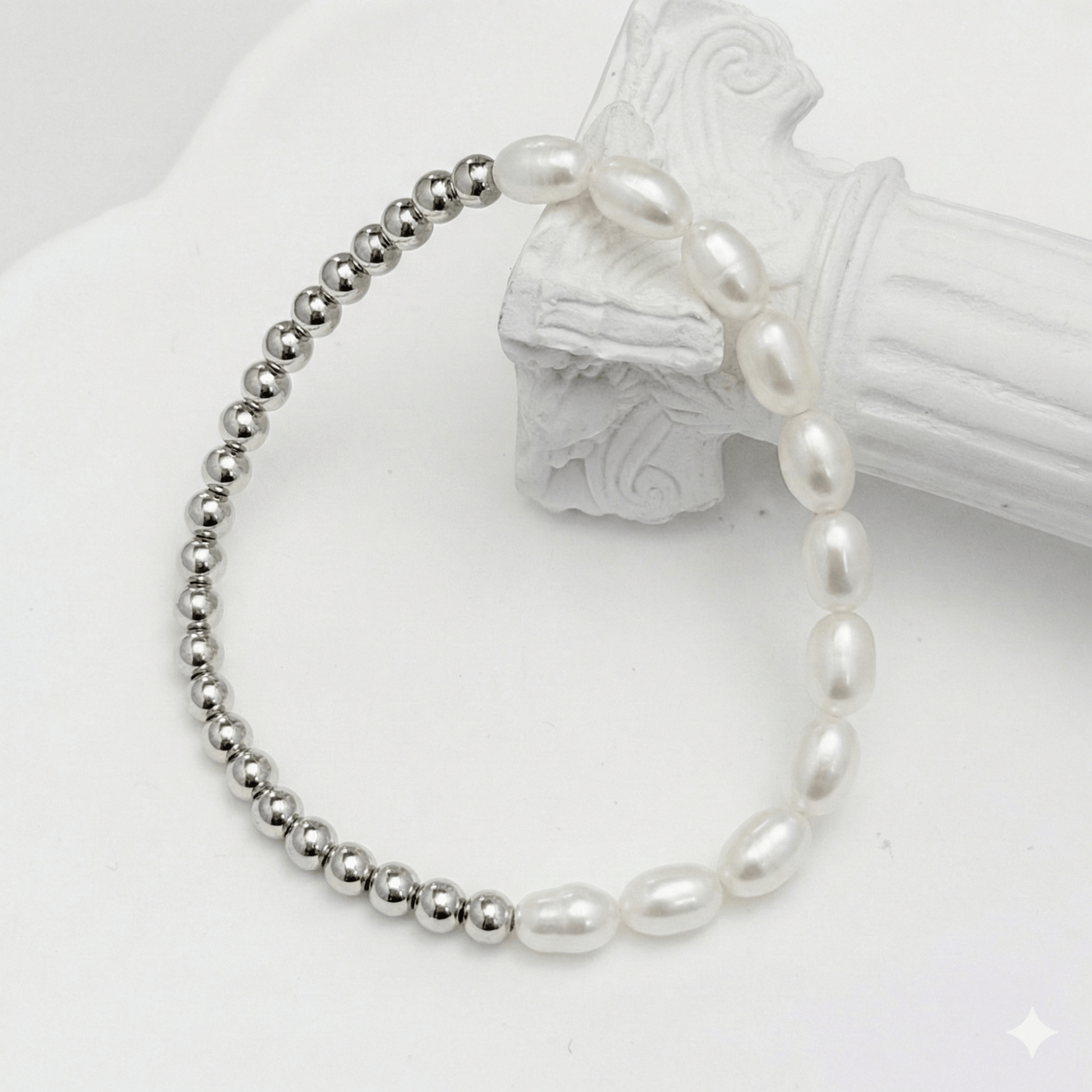 Half pearl half sterling silver bead bracelet with baroque pearls and polished silver beads – MXW Jewellery