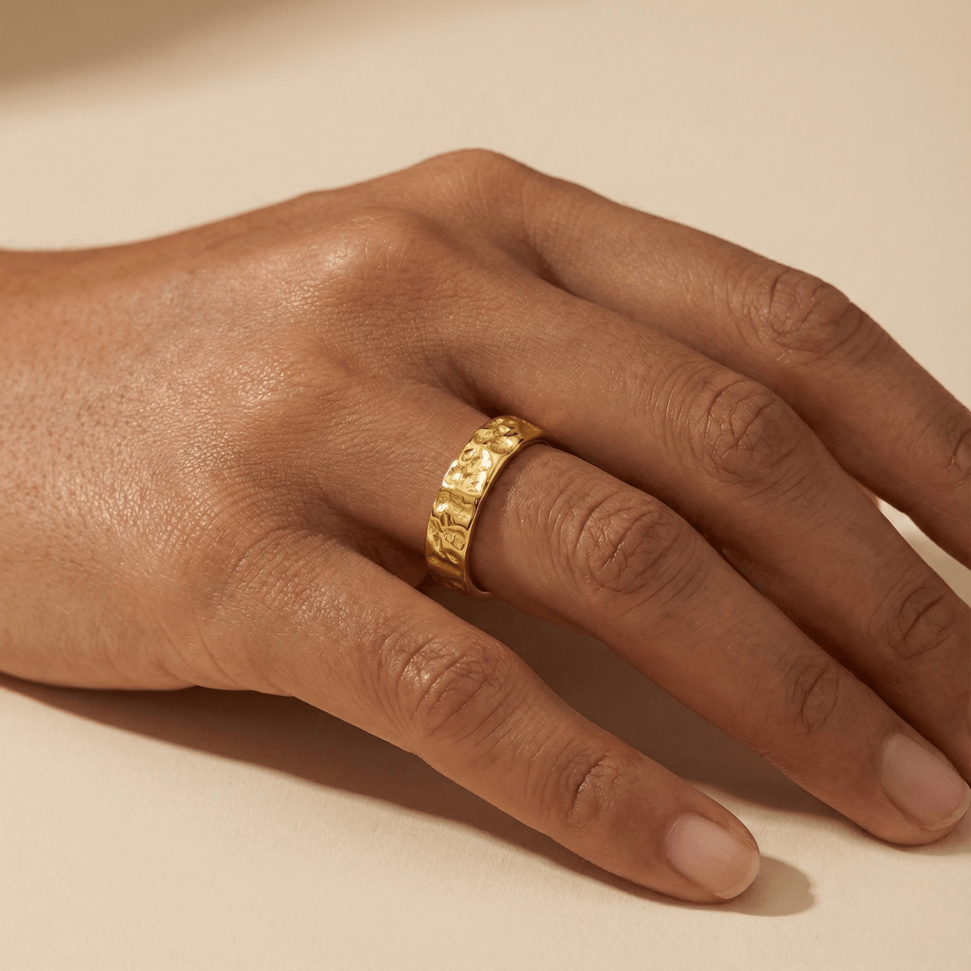 Gold textured band ring, waterproof jewellery
