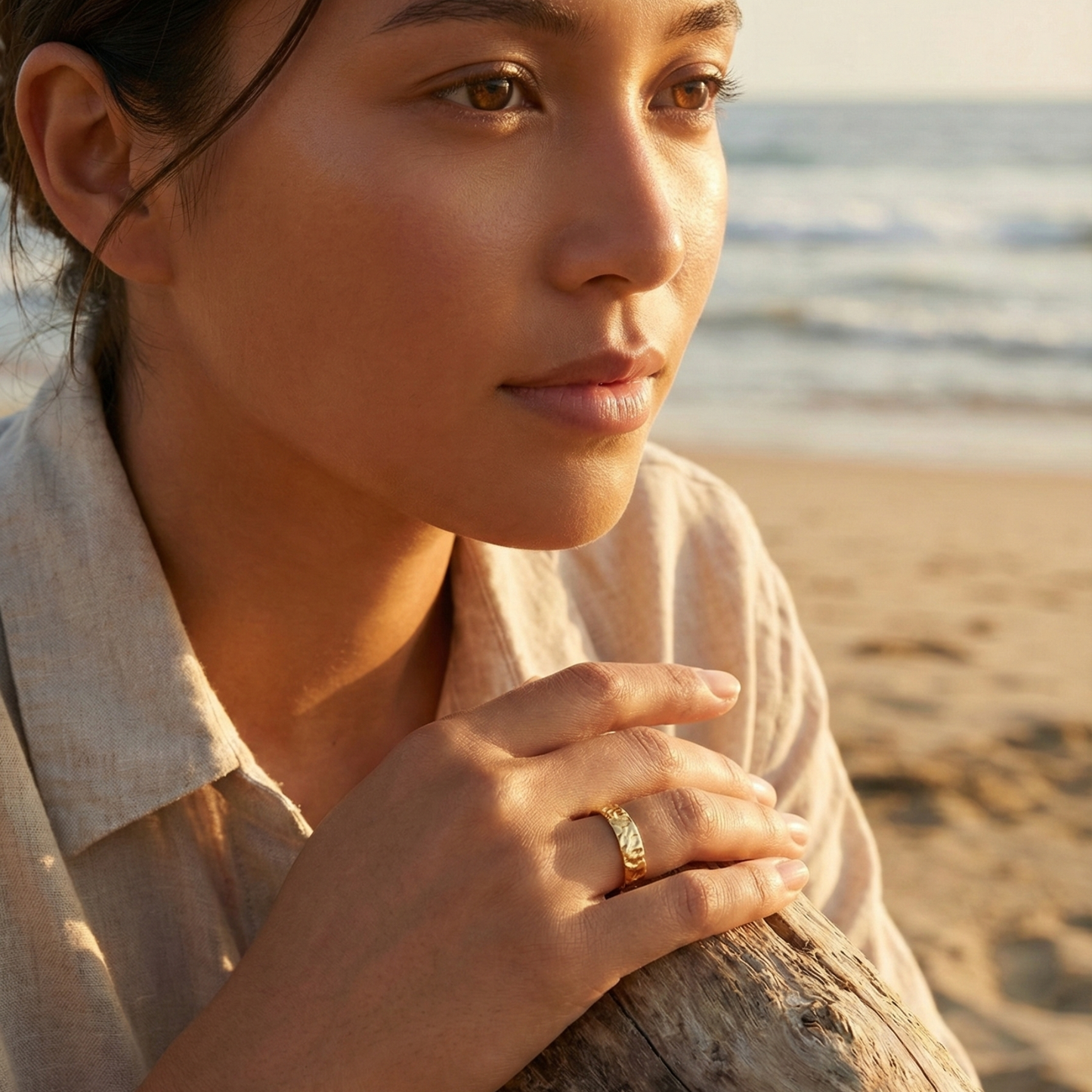 Gold textured band ring, waterproof jewellery