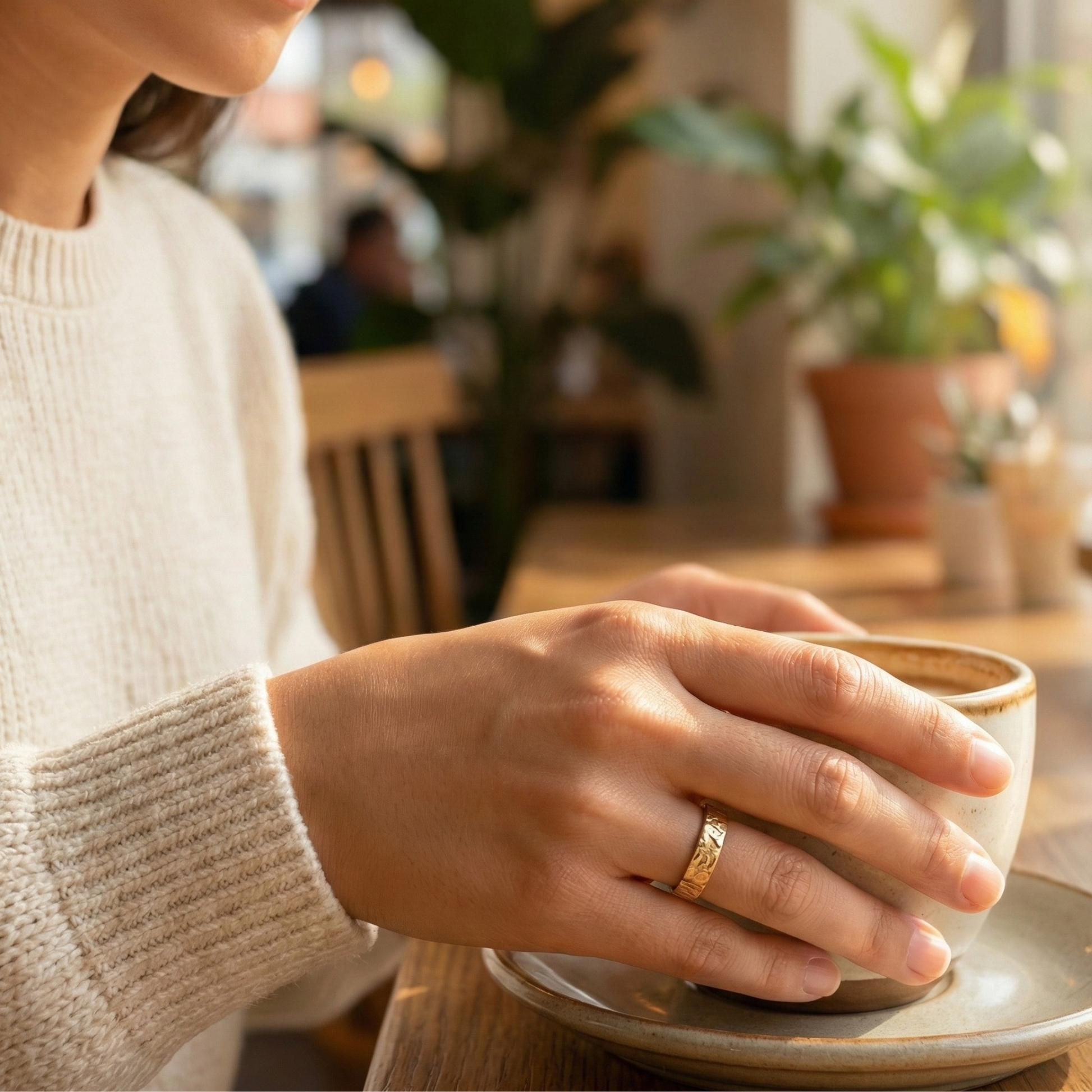 Gold textured band ring, waterproof jewellery