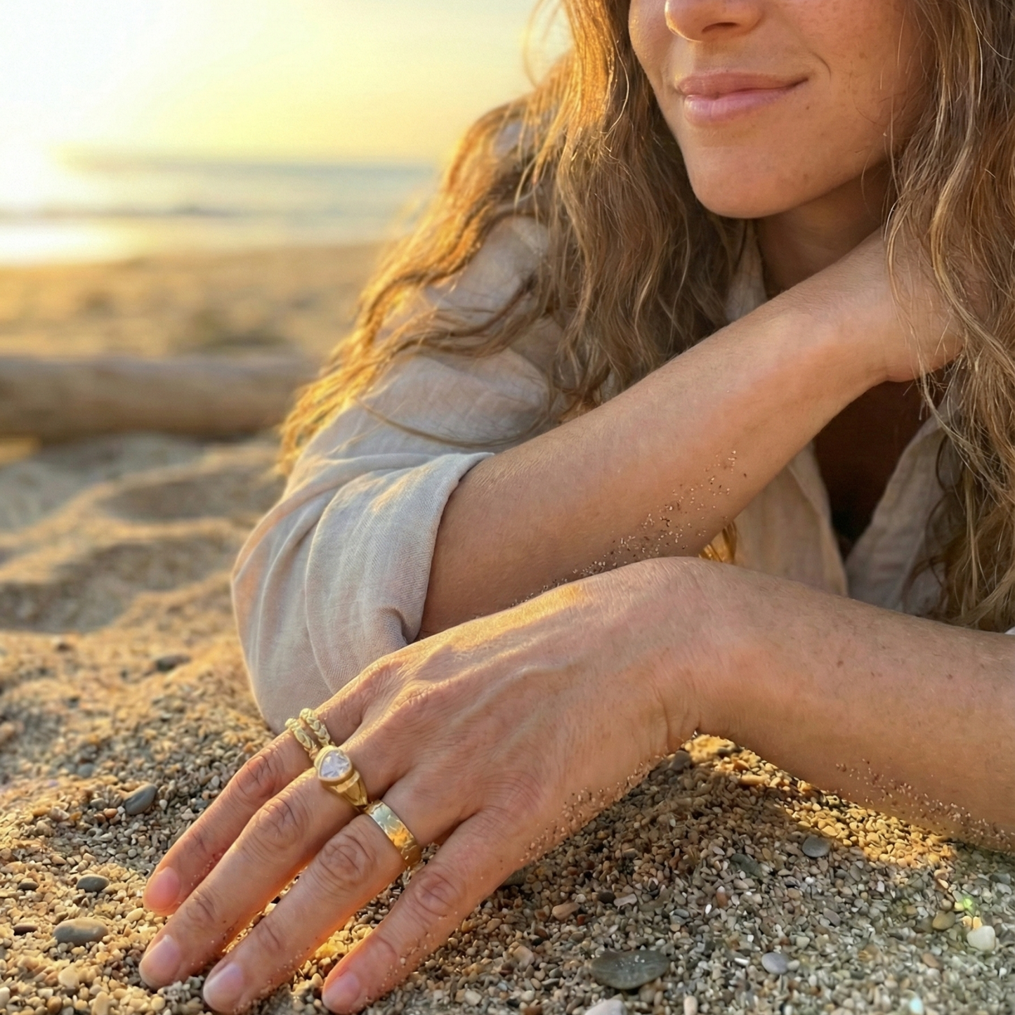 Gold textured band ring, waterproof jewellery
