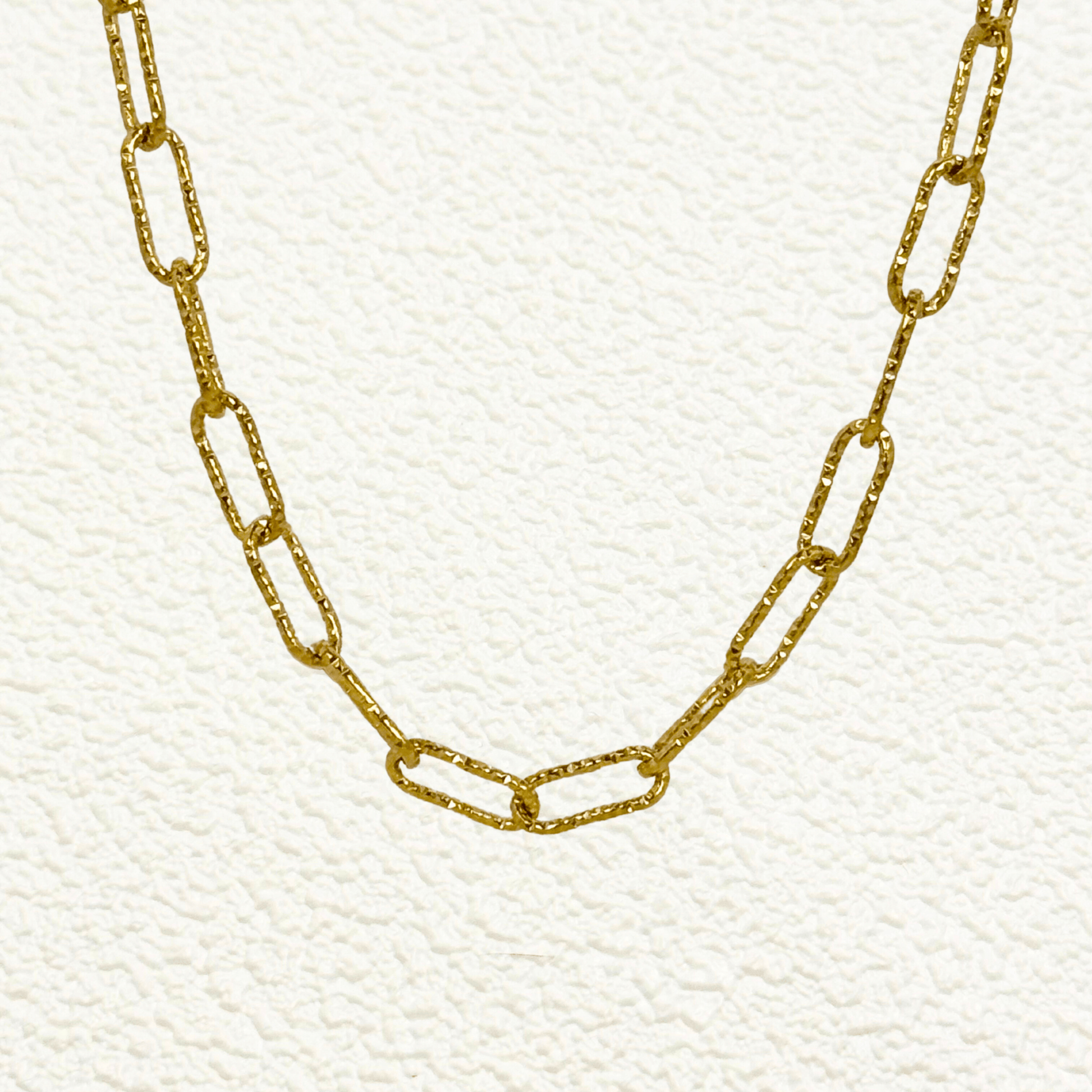 elongated hammered rectangular chain links in gold – waterproof and tarnish resistant