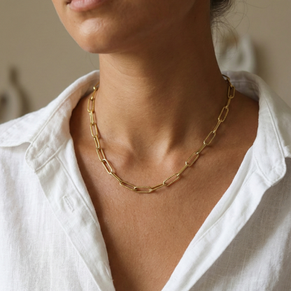 Hammered Paperclip Gold Chain Necklace – MXW Jewellery