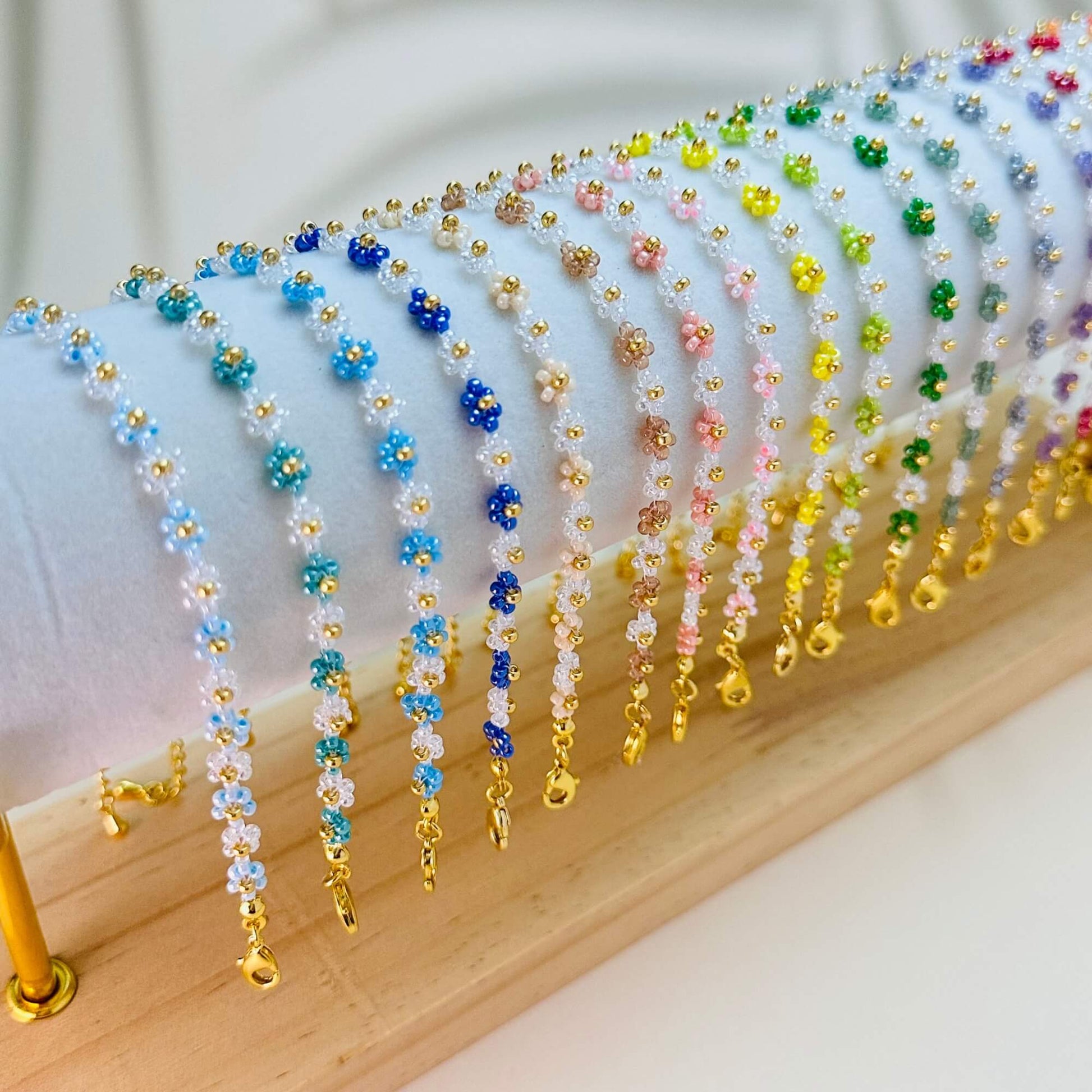 Handmade Blue Daisy Flower Bracelet Anklet Japanese Miyuki Beads