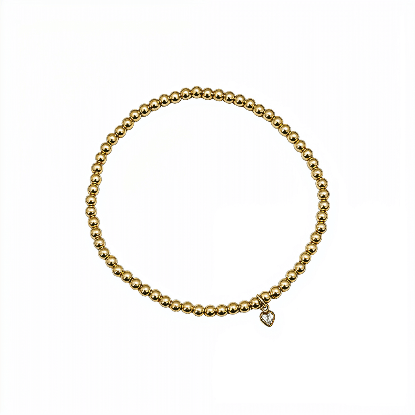 Waterproof heart charm gold bead bracelet with crystal detail – MXW Jewellery