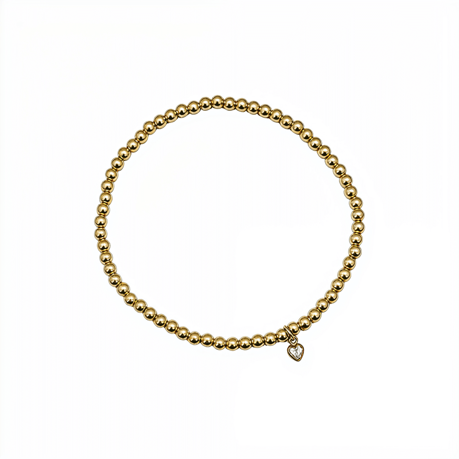 Waterproof heart charm gold bead bracelet with crystal detail – MXW Jewellery