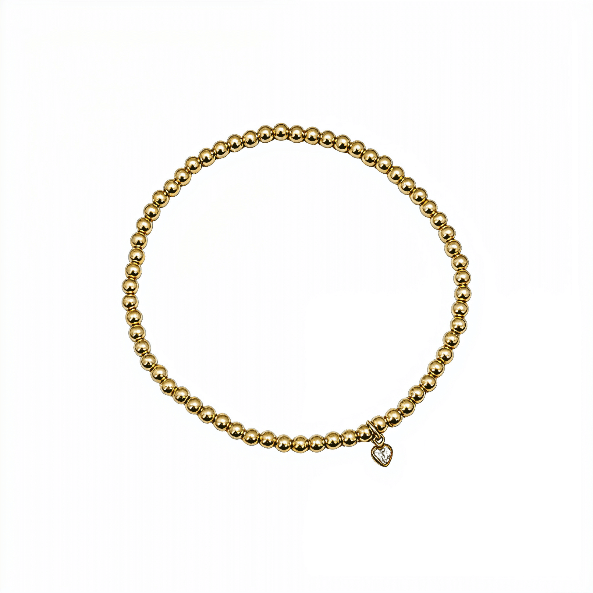 Waterproof heart charm gold bead bracelet with crystal detail – MXW Jewellery