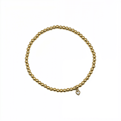 Waterproof heart charm gold bead bracelet with crystal detail – MXW Jewellery