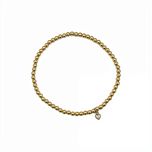 Waterproof heart charm gold bead bracelet with crystal detail – MXW Jewellery
