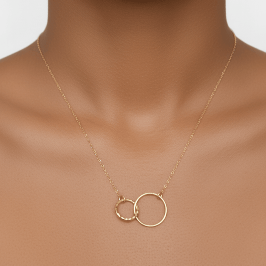 Minimalist interlocking gold rings necklace, 14k gold-filled, waterproof and tarnish-resistant jewelry for everyday wear and layering
