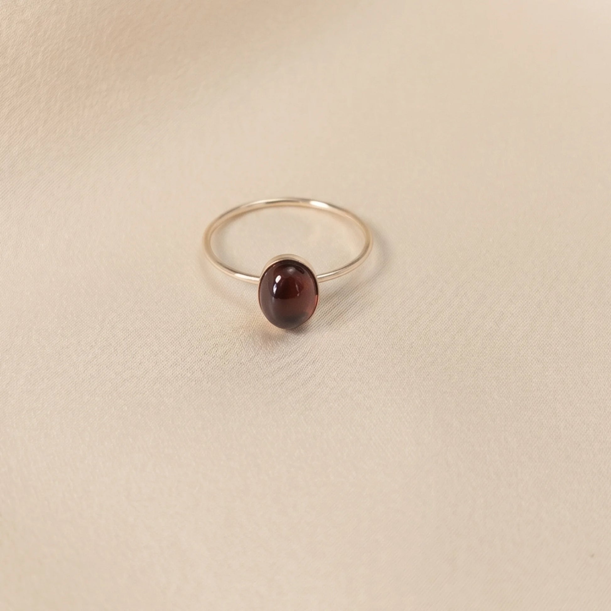 MXW natural oval garnet January birthstone stacking ring in 14K gold-filled metal